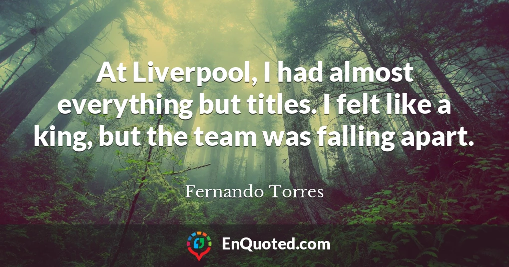 At Liverpool, I had almost everything but titles. I felt like a king, but the team was falling apart.