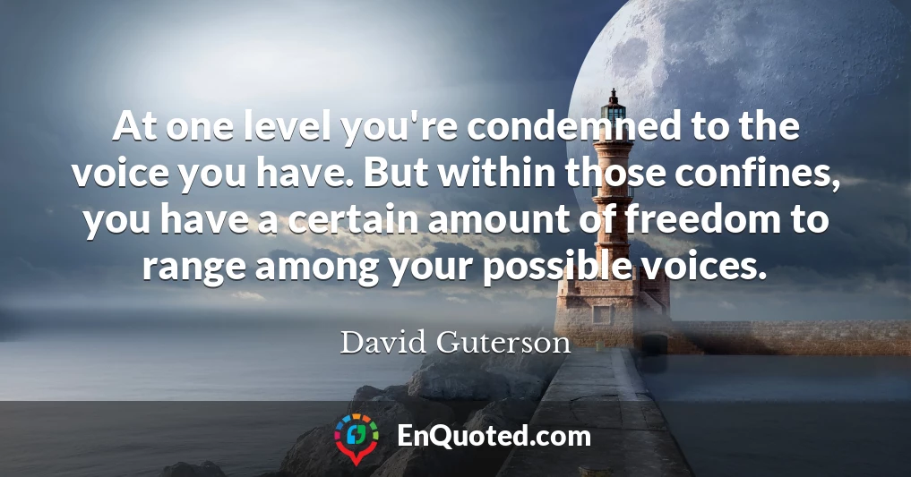 At one level you're condemned to the voice you have. But within those confines, you have a certain amount of freedom to range among your possible voices.
