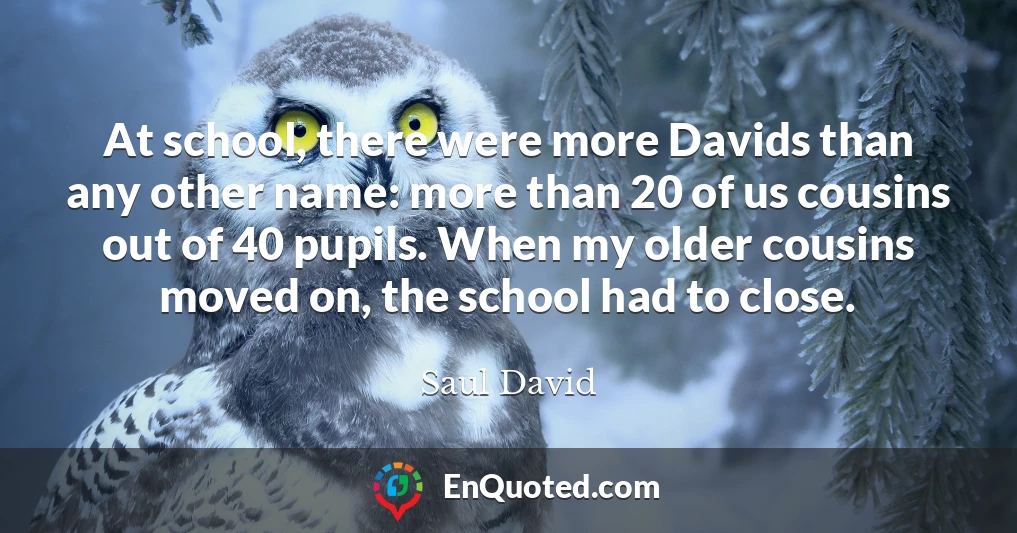 At school, there were more Davids than any other name: more than 20 of us cousins out of 40 pupils. When my older cousins moved on, the school had to close.