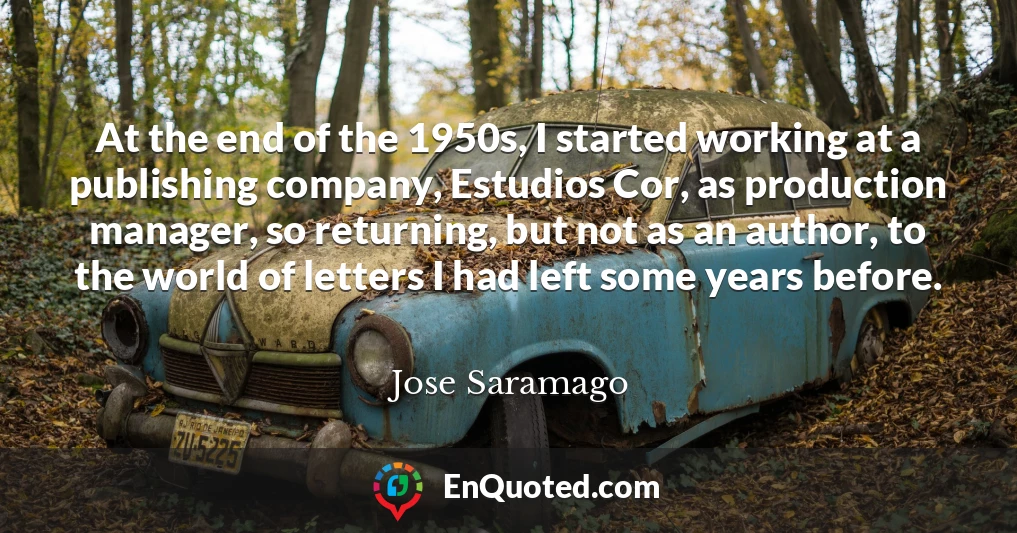 At the end of the 1950s, I started working at a publishing company, Estudios Cor, as production manager, so returning, but not as an author, to the world of letters I had left some years before.