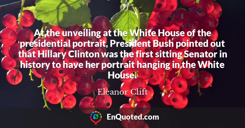 At the unveiling at the White House of the presidential portrait, President Bush pointed out that Hillary Clinton was the first sitting Senator in history to have her portrait hanging in the White House.