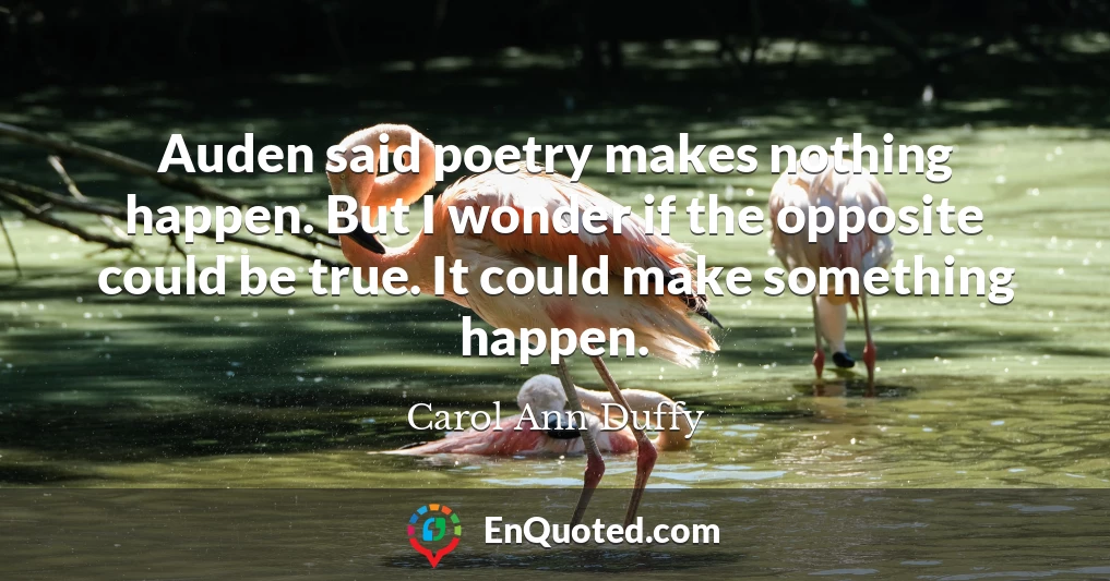 Auden said poetry makes nothing happen. But I wonder if the opposite could be true. It could make something happen.