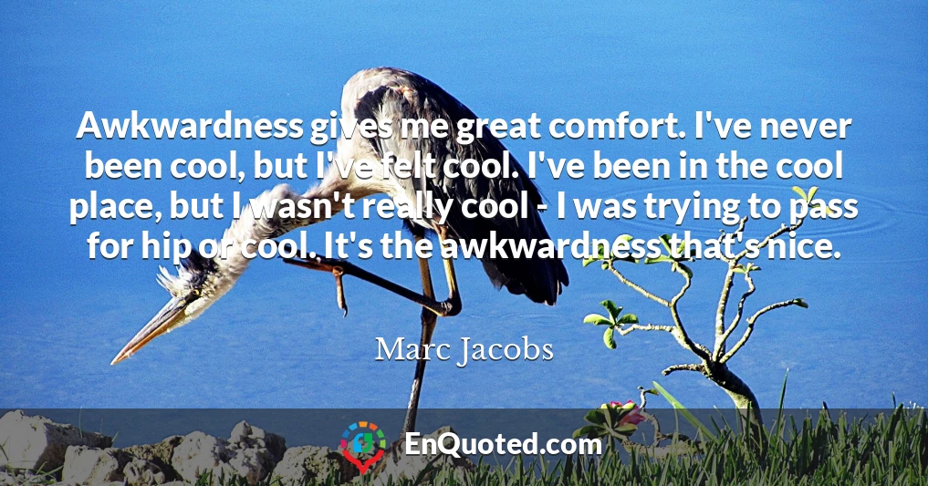 Awkwardness gives me great comfort. I've never been cool, but I've felt cool. I've been in the cool place, but I wasn't really cool - I was trying to pass for hip or cool. It's the awkwardness that's nice.