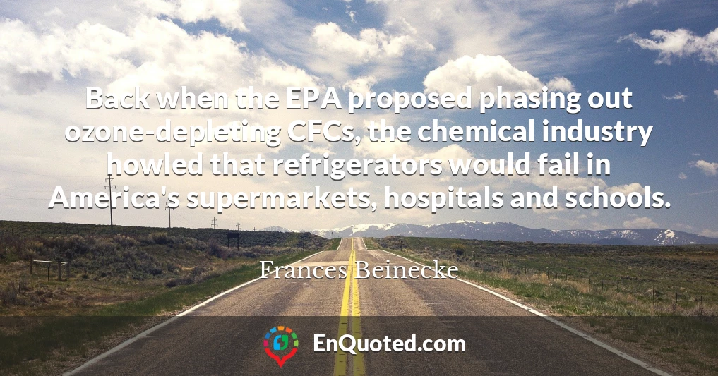 Back when the EPA proposed phasing out ozone-depleting CFCs, the chemical industry howled that refrigerators would fail in America's supermarkets, hospitals and schools.