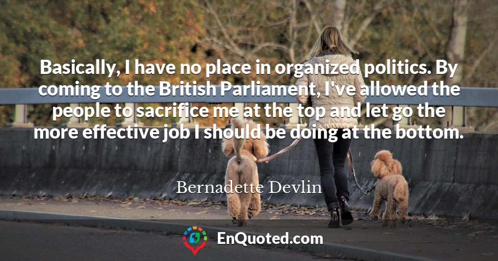 Basically, I have no place in organized politics. By coming to the British Parliament, I've allowed the people to sacrifice me at the top and let go the more effective job I should be doing at the bottom.