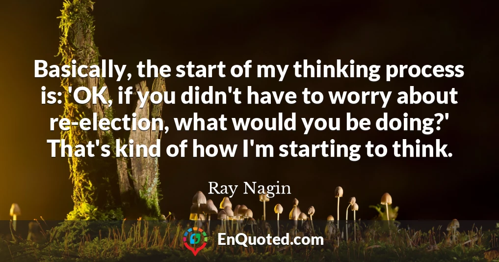 Basically, the start of my thinking process is: 'OK, if you didn't have to worry about re-election, what would you be doing?' That's kind of how I'm starting to think.