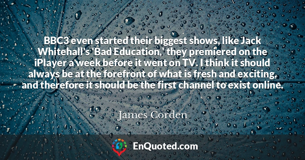 BBC3 even started their biggest shows, like Jack Whitehall's 'Bad Education,' they premiered on the iPlayer a week before it went on TV. I think it should always be at the forefront of what is fresh and exciting, and therefore it should be the first channel to exist online.