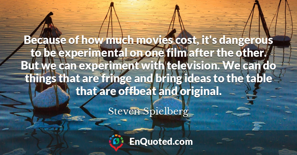 Because of how much movies cost, it's dangerous to be experimental on one film after the other. But we can experiment with television. We can do things that are fringe and bring ideas to the table that are offbeat and original.