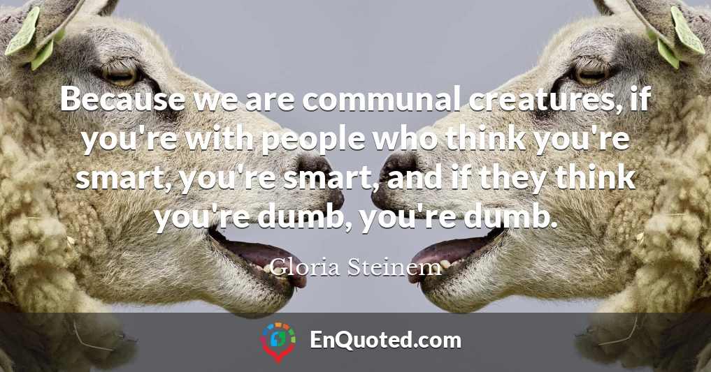 Because we are communal creatures, if you're with people who think you're smart, you're smart, and if they think you're dumb, you're dumb.