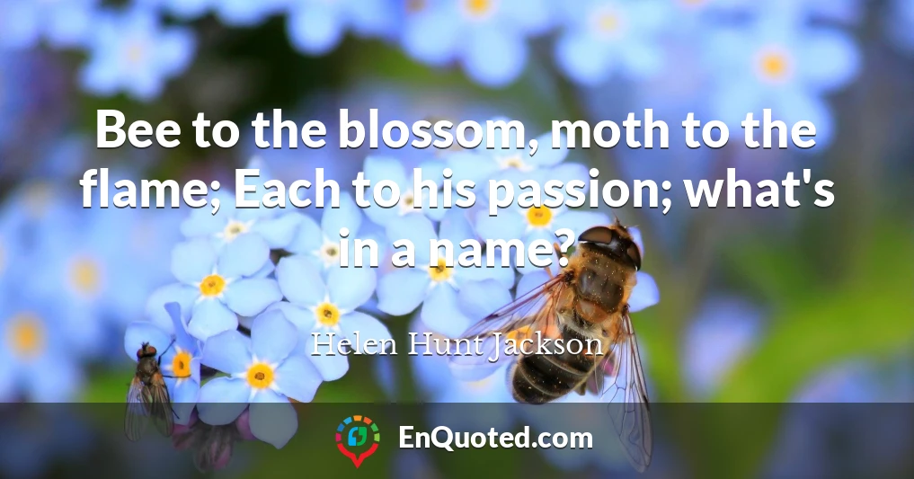 Bee to the blossom, moth to the flame; Each to his passion; what's in a name?