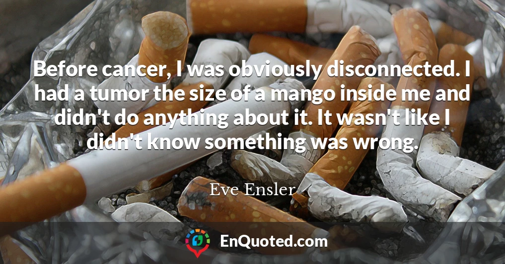 Before cancer, I was obviously disconnected. I had a tumor the size of a mango inside me and didn't do anything about it. It wasn't like I didn't know something was wrong.
