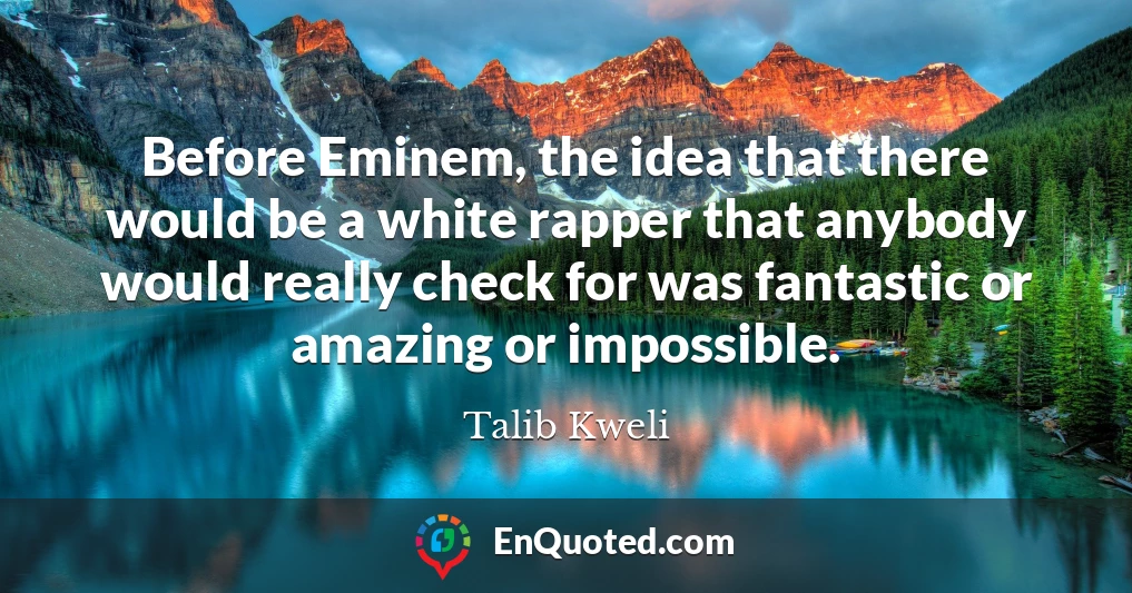 Before Eminem, the idea that there would be a white rapper that anybody would really check for was fantastic or amazing or impossible.