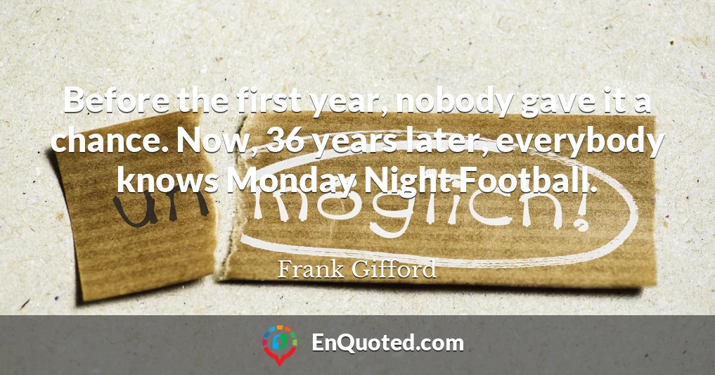 Before the first year, nobody gave it a chance. Now, 36 years later, everybody knows Monday Night Football.