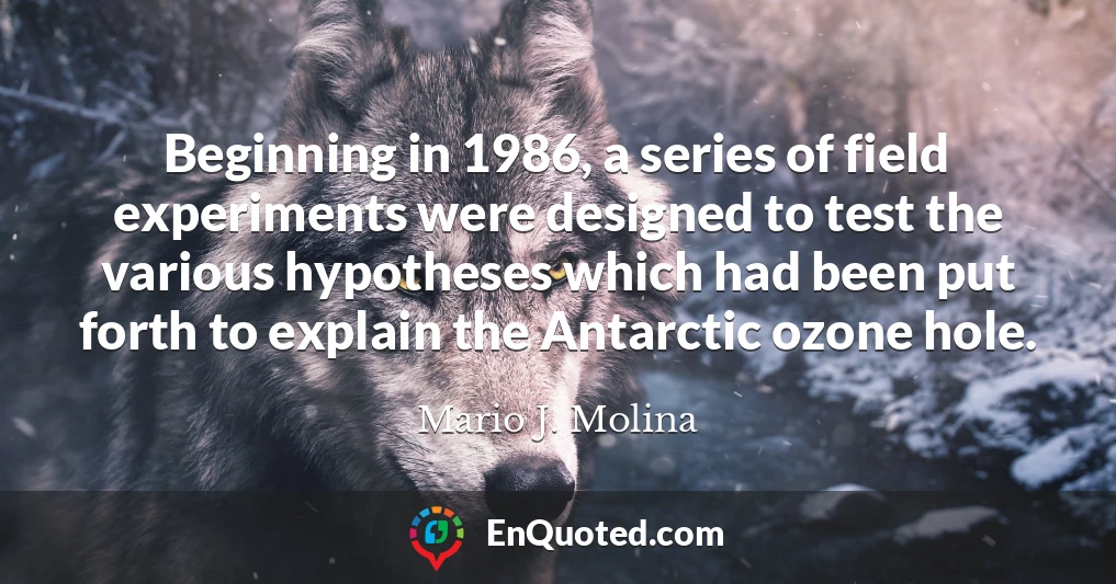 Beginning in 1986, a series of field experiments were designed to test the various hypotheses which had been put forth to explain the Antarctic ozone hole.