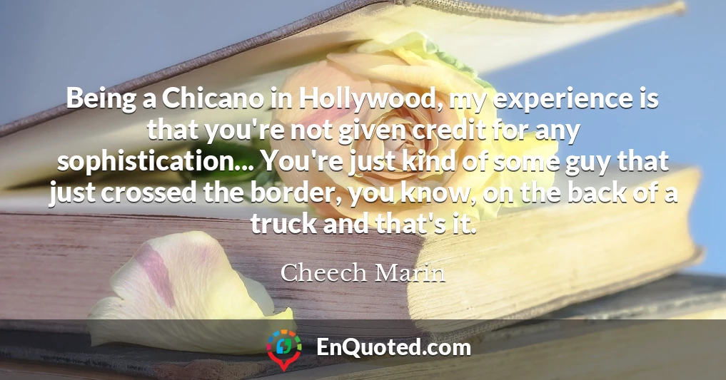 Being a Chicano in Hollywood, my experience is that you're not given credit for any sophistication... You're just kind of some guy that just crossed the border, you know, on the back of a truck and that's it.