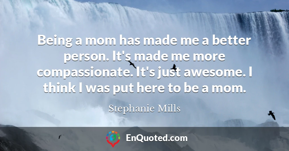 Being a mom has made me a better person. It's made me more compassionate. It's just awesome. I think I was put here to be a mom.