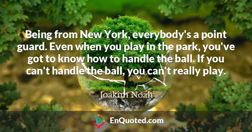 Being from New York, everybody's a point guard. Even when you play in the park, you've got to know how to handle the ball. If you can't handle the ball, you can't really play.