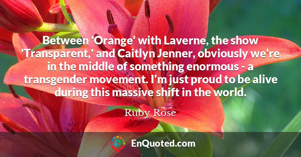Between 'Orange' with Laverne, the show 'Transparent,' and Caitlyn Jenner, obviously we're in the middle of something enormous - a transgender movement. I'm just proud to be alive during this massive shift in the world.
