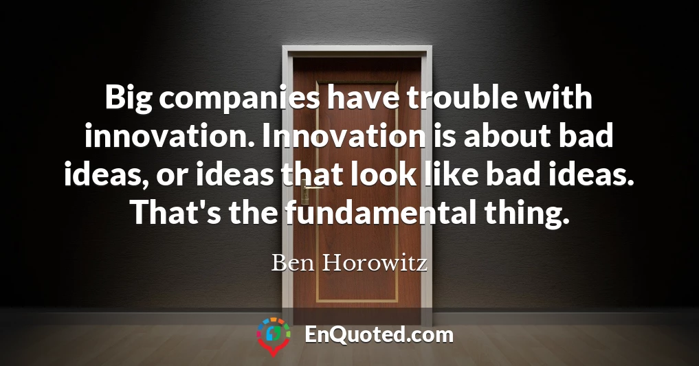 Big companies have trouble with innovation. Innovation is about bad ideas, or ideas that look like bad ideas. That's the fundamental thing.
