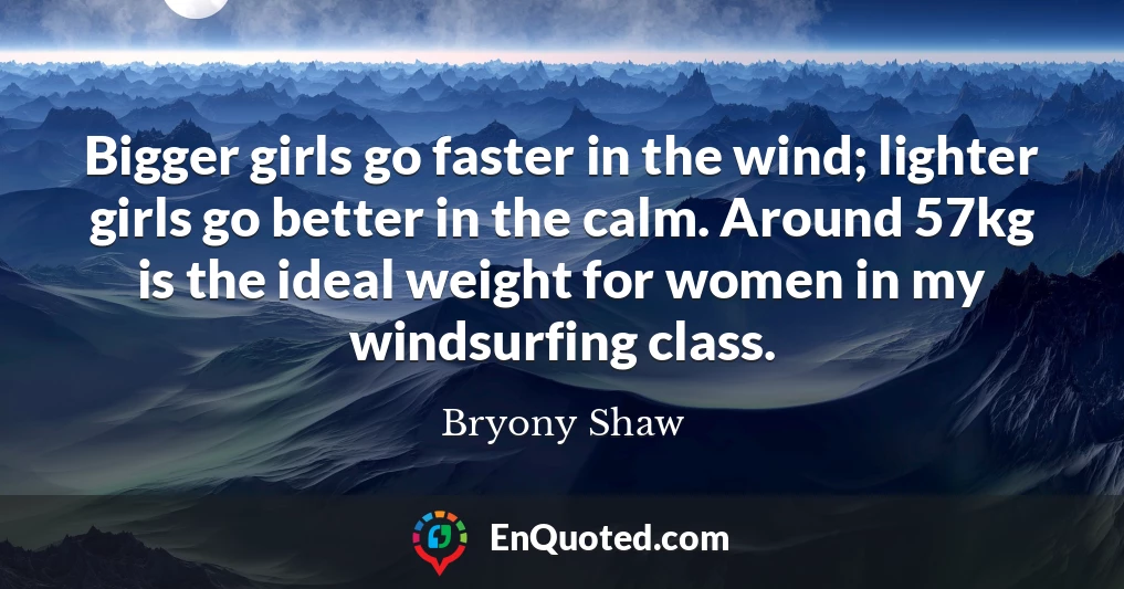 Bigger girls go faster in the wind; lighter girls go better in the calm. Around 57kg is the ideal weight for women in my windsurfing class.