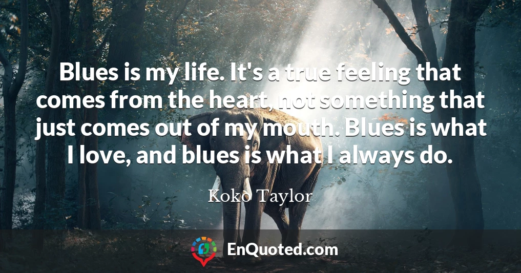 Blues is my life. It's a true feeling that comes from the heart, not something that just comes out of my mouth. Blues is what I love, and blues is what I always do.