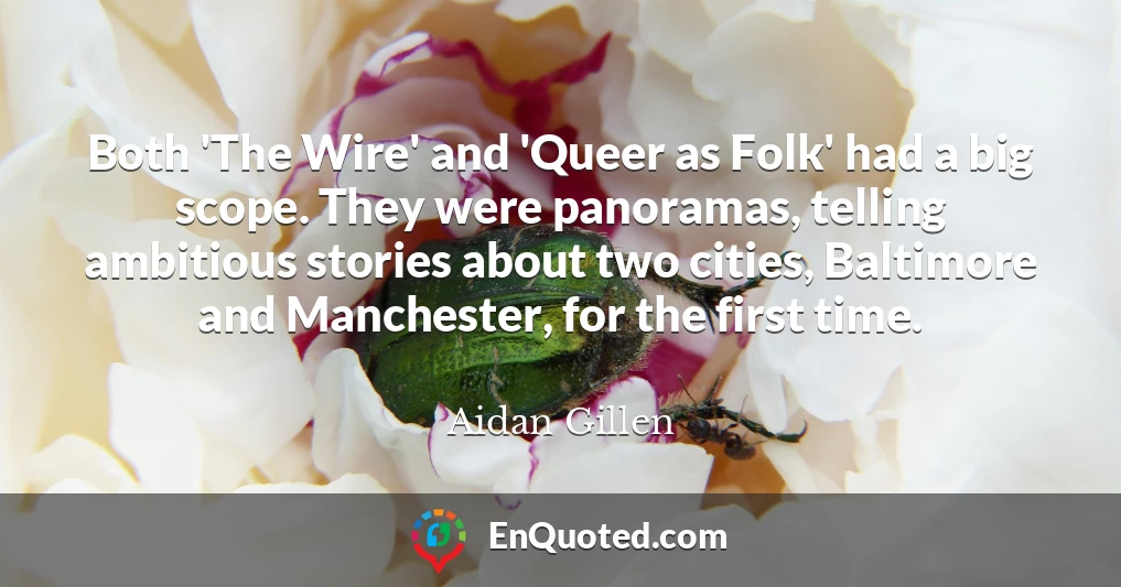 Both 'The Wire' and 'Queer as Folk' had a big scope. They were panoramas, telling ambitious stories about two cities, Baltimore and Manchester, for the first time.