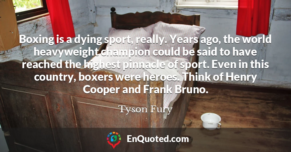 Boxing is a dying sport, really. Years ago, the world heavyweight champion could be said to have reached the highest pinnacle of sport. Even in this country, boxers were heroes. Think of Henry Cooper and Frank Bruno.