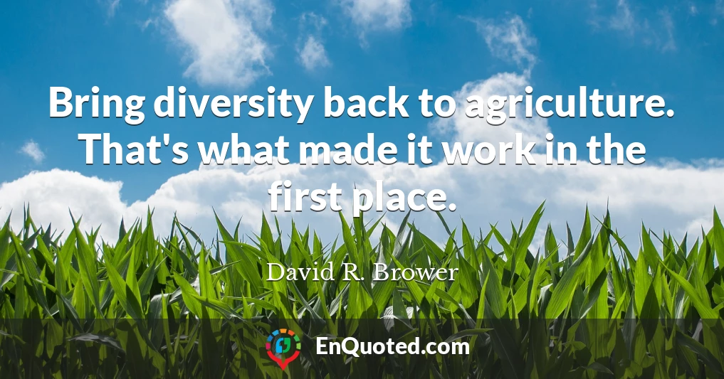 Bring diversity back to agriculture. That's what made it work in the first place.