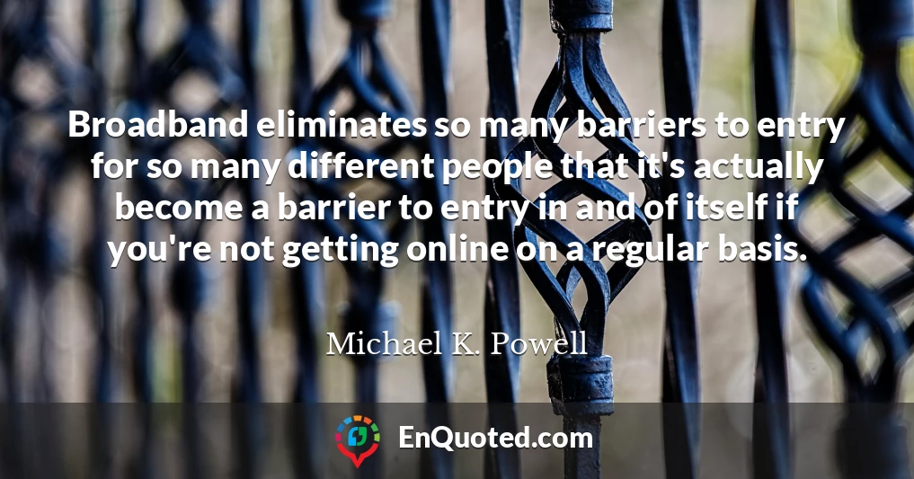 Broadband eliminates so many barriers to entry for so many different people that it's actually become a barrier to entry in and of itself if you're not getting online on a regular basis.