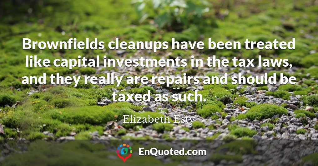 Brownfields cleanups have been treated like capital investments in the tax laws, and they really are repairs and should be taxed as such.