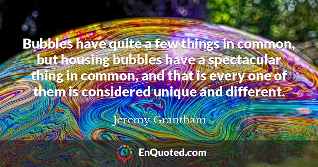 Bubbles have quite a few things in common, but housing bubbles have a spectacular thing in common, and that is every one of them is considered unique and different.