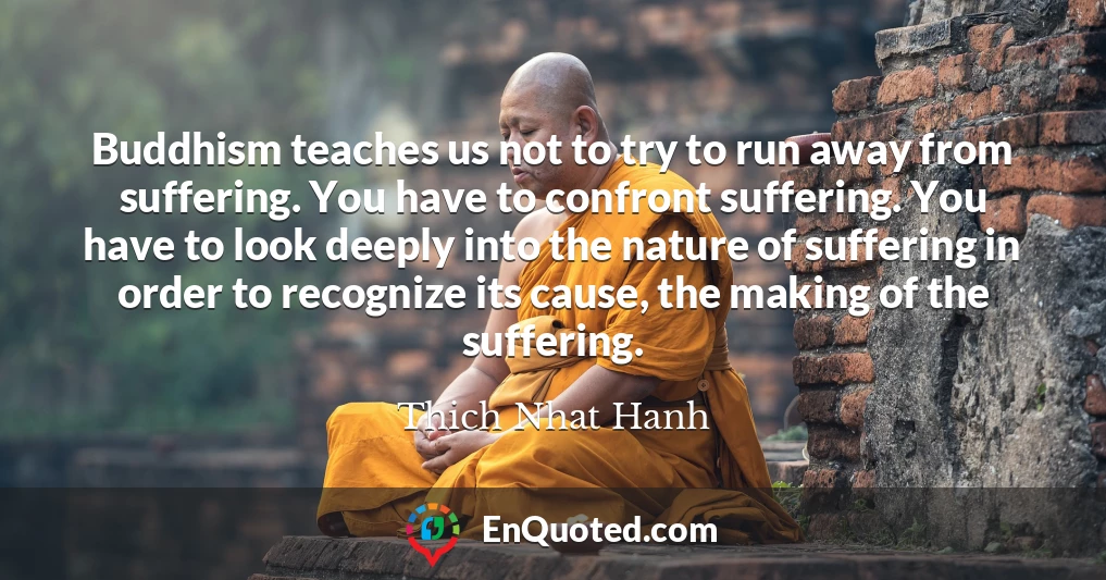 Buddhism teaches us not to try to run away from suffering. You have to confront suffering. You have to look deeply into the nature of suffering in order to recognize its cause, the making of the suffering.