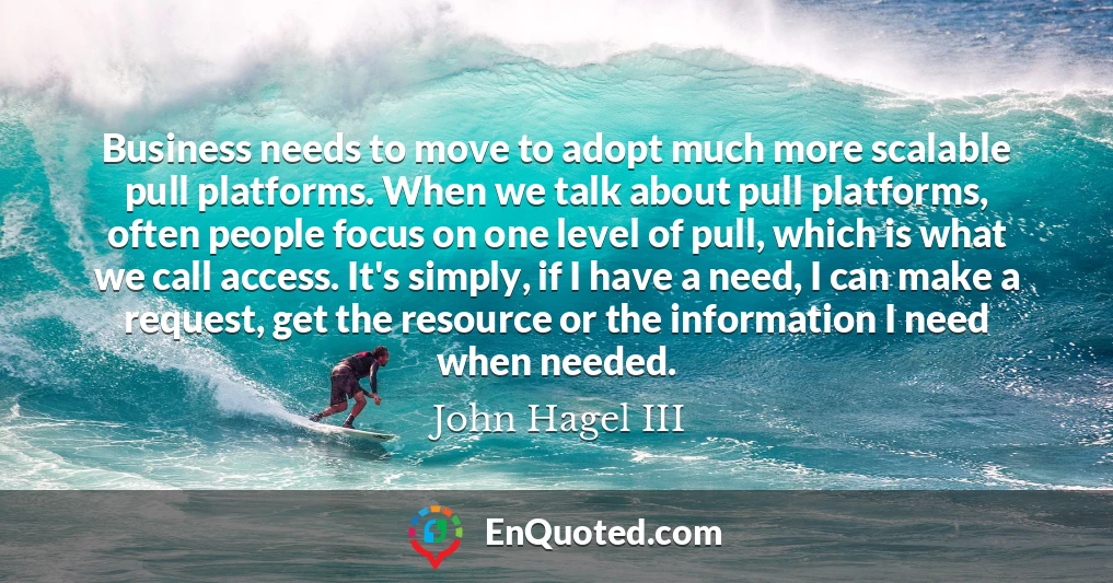 Business needs to move to adopt much more scalable pull platforms. When we talk about pull platforms, often people focus on one level of pull, which is what we call access. It's simply, if I have a need, I can make a request, get the resource or the information I need when needed.