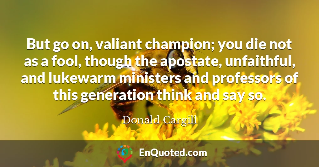 But go on, valiant champion; you die not as a fool, though the apostate, unfaithful, and lukewarm ministers and professors of this generation think and say so.