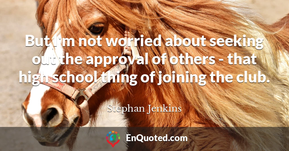 But I'm not worried about seeking out the approval of others - that high school thing of joining the club.