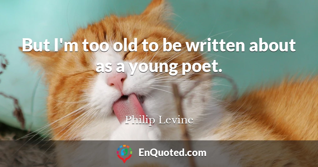 But I'm too old to be written about as a young poet.