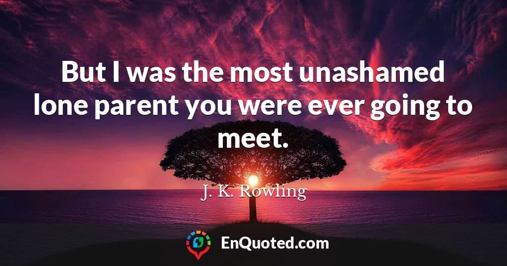 But I was the most unashamed lone parent you were ever going to meet.