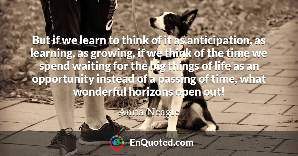 But if we learn to think of it as anticipation, as learning, as growing, if we think of the time we spend waiting for the big things of life as an opportunity instead of a passing of time, what wonderful horizons open out!