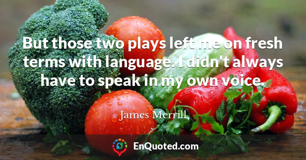 But those two plays left me on fresh terms with language. I didn't always have to speak in my own voice.