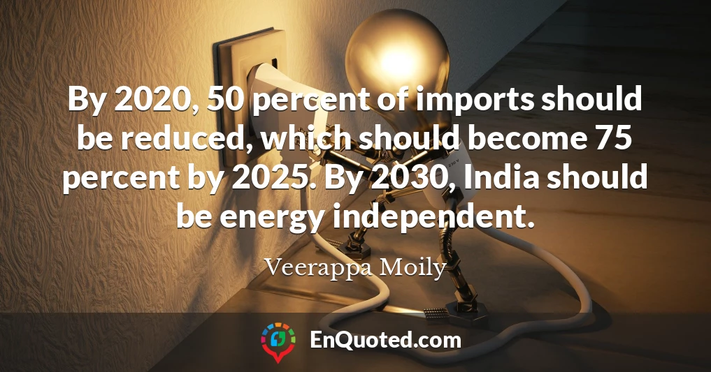 By 2020, 50 percent of imports should be reduced, which should become 75 percent by 2025. By 2030, India should be energy independent.