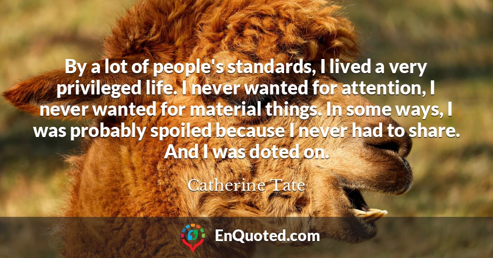By a lot of people's standards, I lived a very privileged life. I never wanted for attention, I never wanted for material things. In some ways, I was probably spoiled because I never had to share. And I was doted on.
