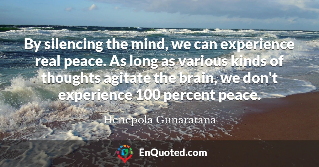 By silencing the mind, we can experience real peace. As long as various kinds of thoughts agitate the brain, we don't experience 100 percent peace.