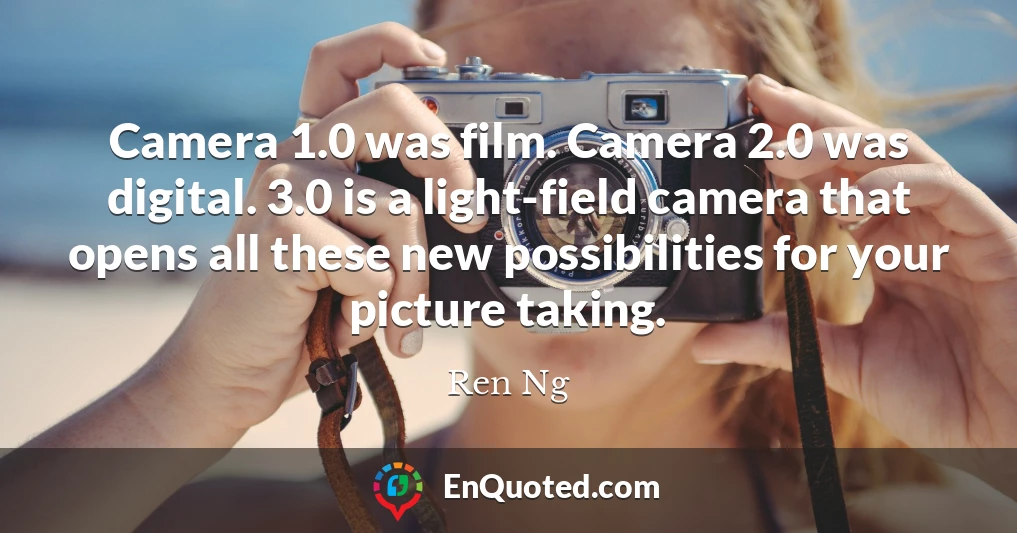 Camera 1.0 was film. Camera 2.0 was digital. 3.0 is a light-field camera that opens all these new possibilities for your picture taking.