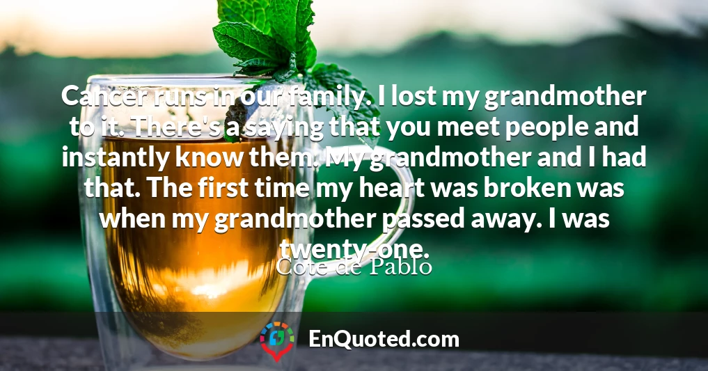 Cancer runs in our family. I lost my grandmother to it. There's a saying that you meet people and instantly know them. My grandmother and I had that. The first time my heart was broken was when my grandmother passed away. I was twenty-one.