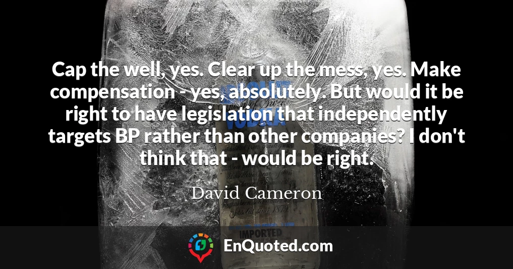 Cap the well, yes. Clear up the mess, yes. Make compensation - yes, absolutely. But would it be right to have legislation that independently targets BP rather than other companies? I don't think that - would be right.