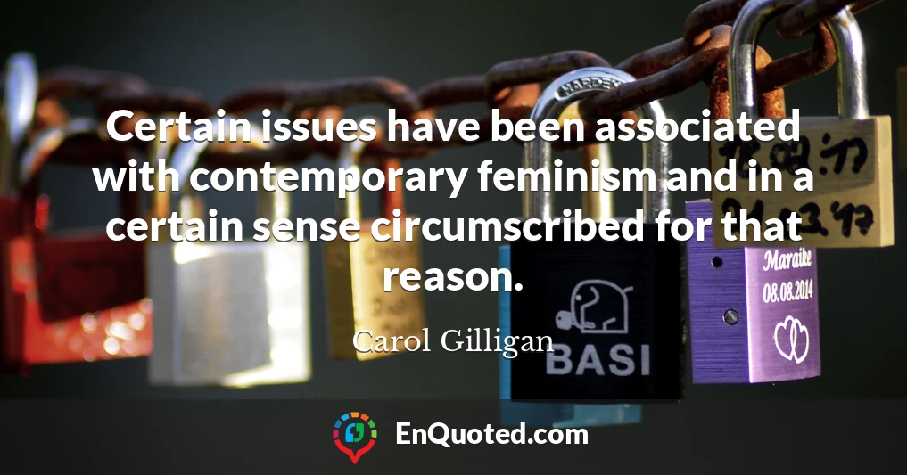 Certain issues have been associated with contemporary feminism and in a certain sense circumscribed for that reason.