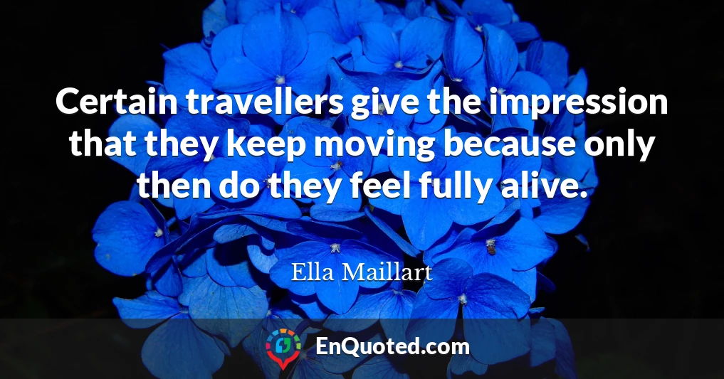 Certain travellers give the impression that they keep moving because only then do they feel fully alive.