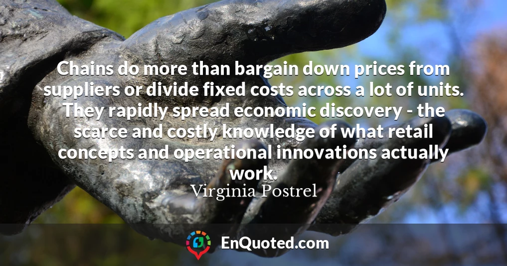 Chains do more than bargain down prices from suppliers or divide fixed costs across a lot of units. They rapidly spread economic discovery - the scarce and costly knowledge of what retail concepts and operational innovations actually work.