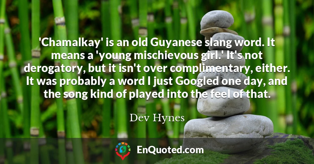 'Chamalkay' is an old Guyanese slang word. It means a 'young mischievous girl.' It's not derogatory, but it isn't over complimentary, either. It was probably a word I just Googled one day, and the song kind of played into the feel of that.