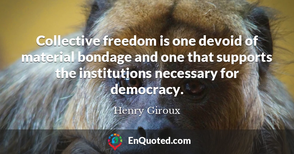 Collective freedom is one devoid of material bondage and one that supports the institutions necessary for democracy.